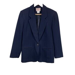 VTG Pendleton Womens Blazer Sz 8 Virgin Wool Navy Shoulder Pads Career